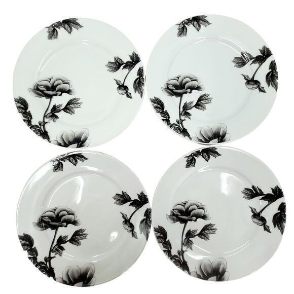 Spode BLACK PEONY 7.5" Salad‎ Plate Set 4Pc Salad Plate Floral Flower 1-3 - Picture 1 of 8